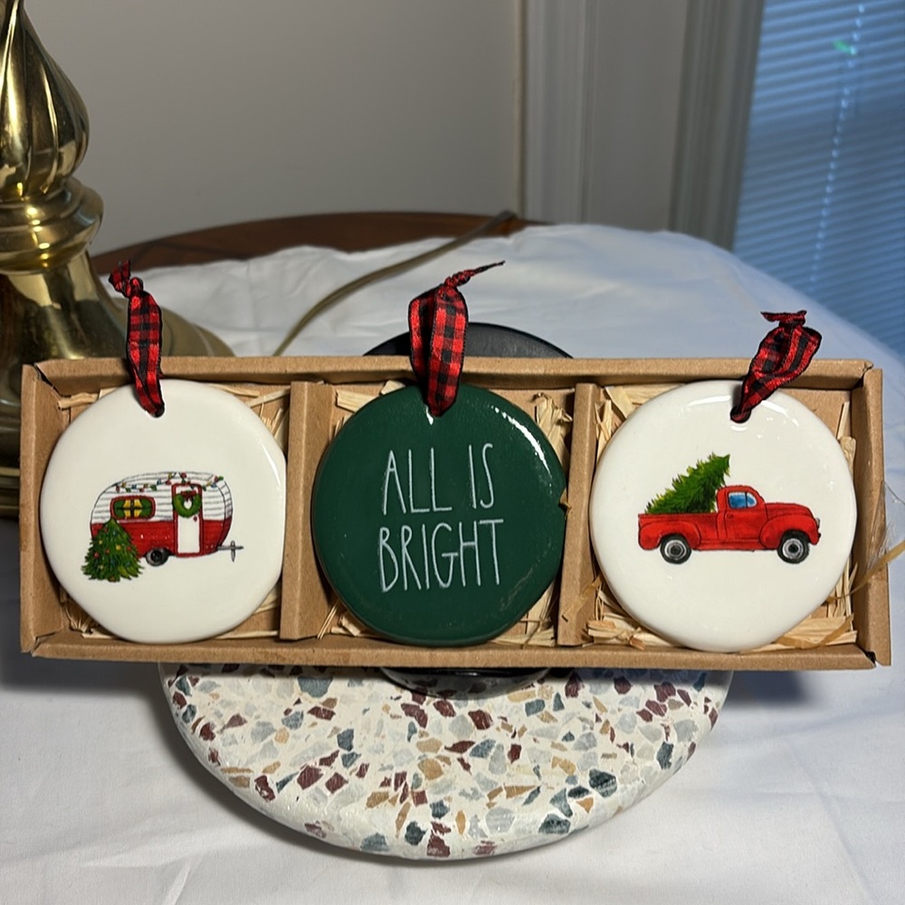 Rae Dunn Christmas ornament set